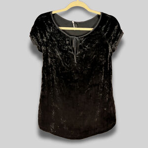 Theory Vincenta Peasant Tunic Top Keyhole Tie Short Sleeve Velvet Black W Petite